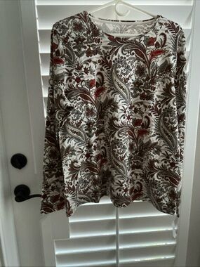 Talbots Cream Paisley Floral Skirt with Brown and Red Accents